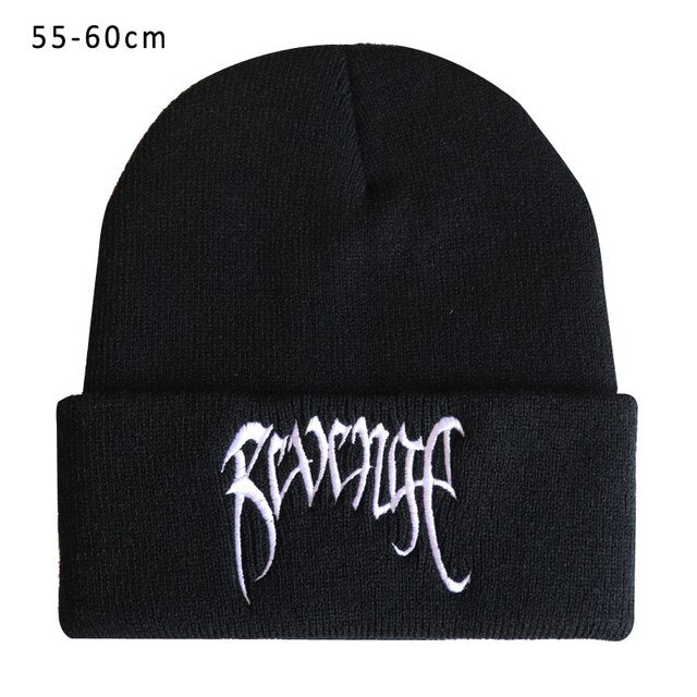 Autumn Winter Black Knitted Embroidery Hat